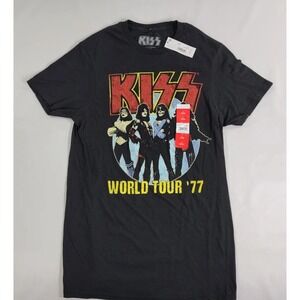Authentic Black Graphic‎ Vintage Style KISS World Tour 77 T-Shirt Unisex Small